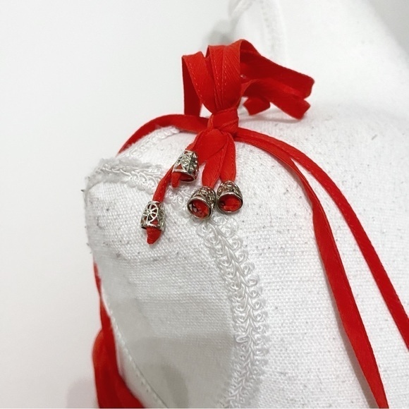 The KOOPLES CARDINAL RED SPAGHETTI STRAPS PLEATED FLOWY MINI CHIFFON DRESS - XS - Picture 5 of 10